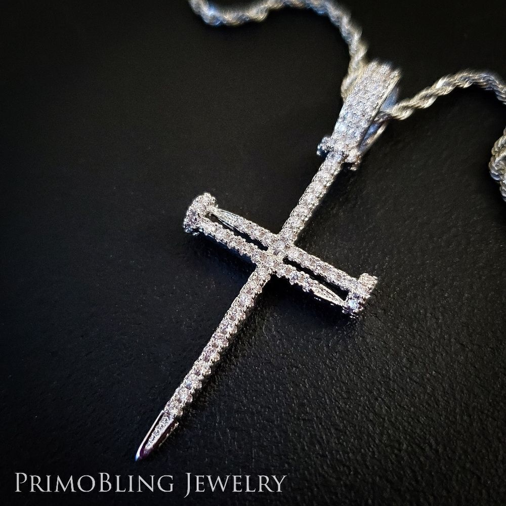 Lab Simulated Diamond Nail Cross Necklace - Picture 3 of 4